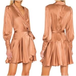 Zimmermann Silk Wrap Mini Dress in Biscuit